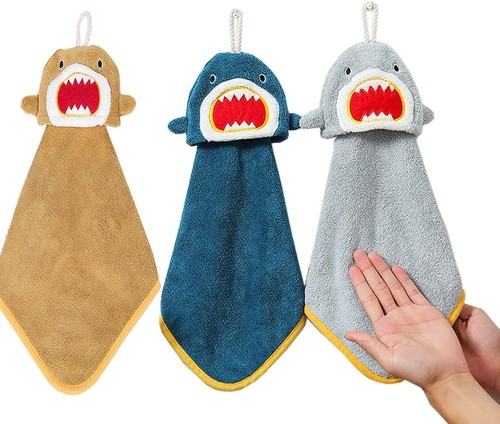 3pcs cartoon shark hand towels - 3pcs,
