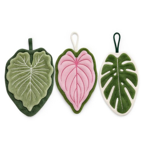 Leaf shaped hand towels with - hand,